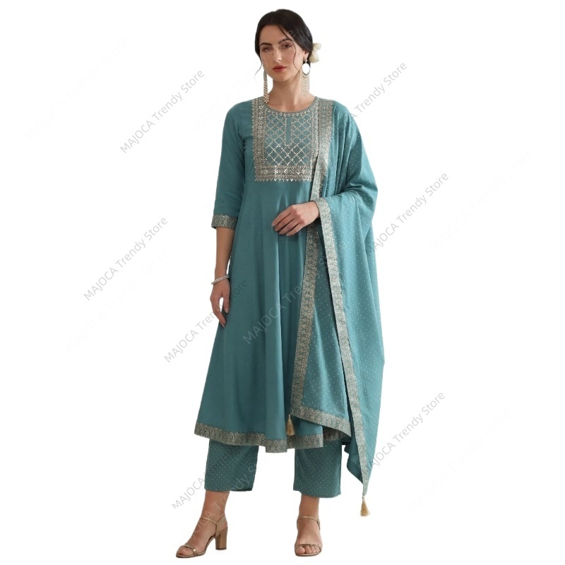 Salwar Kameez Set - Completo Indiano Blu Pavone da Donna