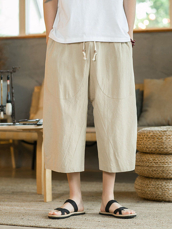 Ethnic Fashion Men - Pantaloncini Larghi in Cotone e Lino
